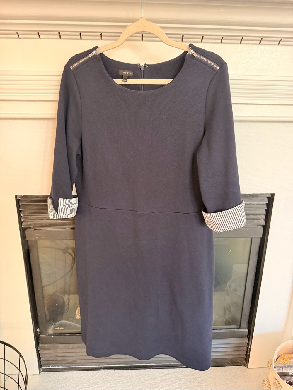 Talbots Navy Sheath Dress with Zip Shoulder Detail